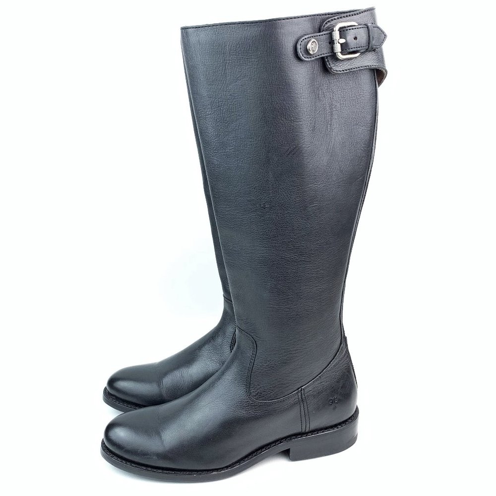 Frye Jayden Buckle Back Zip Black Leather Boots